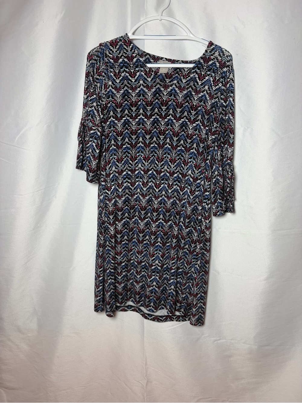 Chico's Navy Multi Chevron Midi Shift Dress